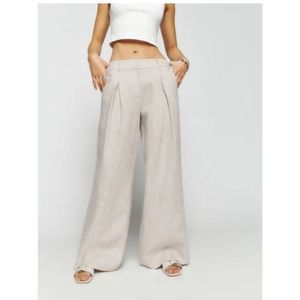 Reformation Asher Linen Wide Leg Pants Oatmeal Size 8